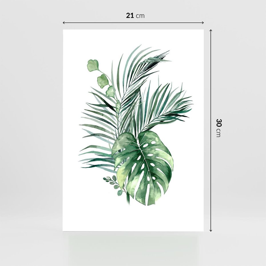 Plakat bez ramy 21x30 - Liście i Życie: Akwarelowa Oaza - akwarelowy obrazek, pamy