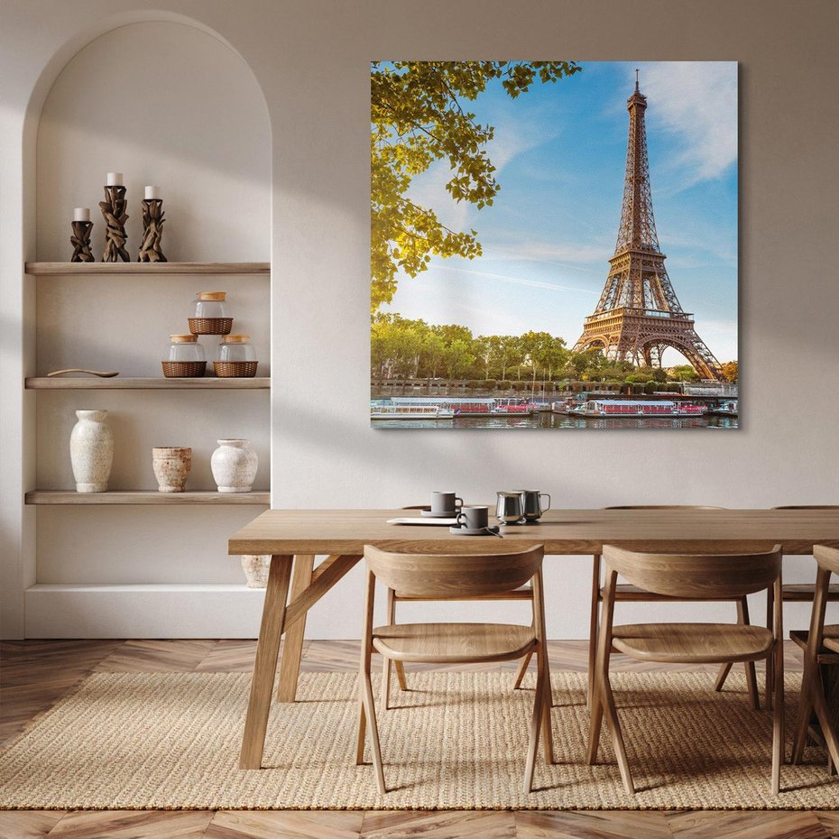 Obraz na płótnie 40x40 - Romantyczny Paryż pod Wieżą Eiffla - Paryż, Wieża