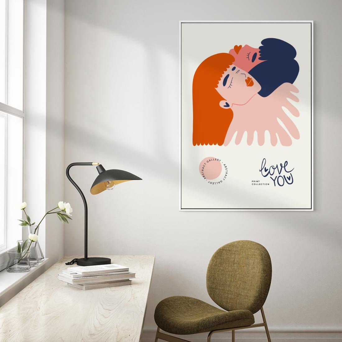 Obraz w ramie 80x120 - Rondo melancholii - para zakochanych, graficzny obraz - rama biała