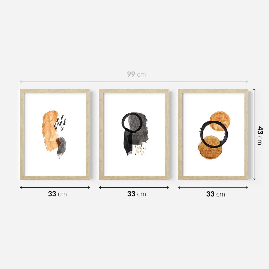 Zestaw obrazy w ramie 30x40 galeria - Japońska, abstrakcja, minimalizm - rama drewno