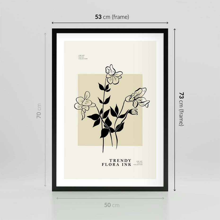 Plakat w ramie 50x70 - Malowane szkicowe tęsknoty - kwiaty, typografia - rama czarna
