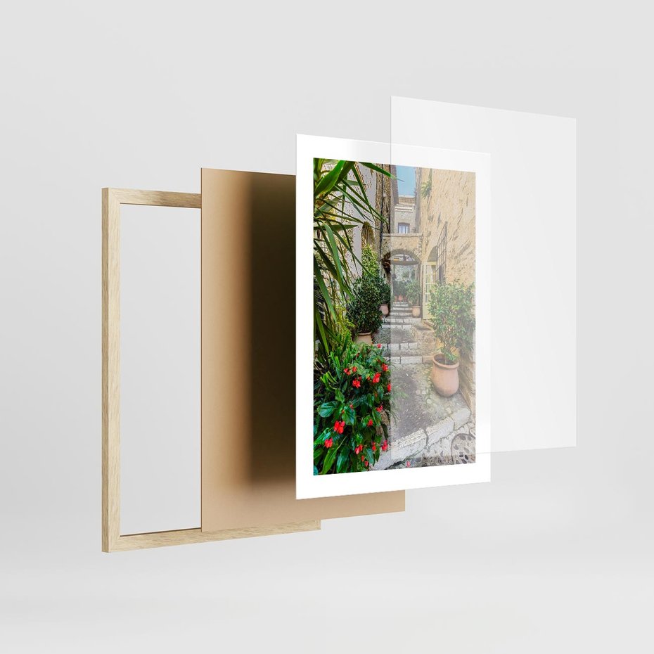 Plakat w ramie 30x40 - Perspektywa uliczki malownicza - uliczka, perspektywa - rama drewno