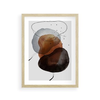 Plakat w ramie 30x40 - Kolorowe Wizje - abstrakcyjne plamy akwarelowe, czarny szkic - rama drewno