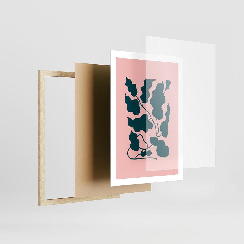 Plakat w ramie 50x70 - Kształty Nieznanego Świata - abstrakcyjne liście, boho styl - rama drewno