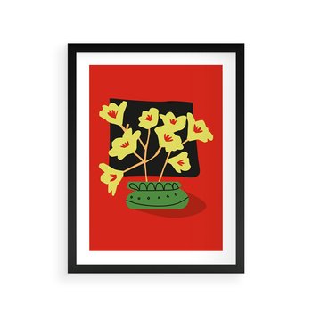 Plakat w ramie 30x40 - Abstrakcyjne Przenikanie - abstrakcyjne kwiaty, czerwone tło - rama czarna