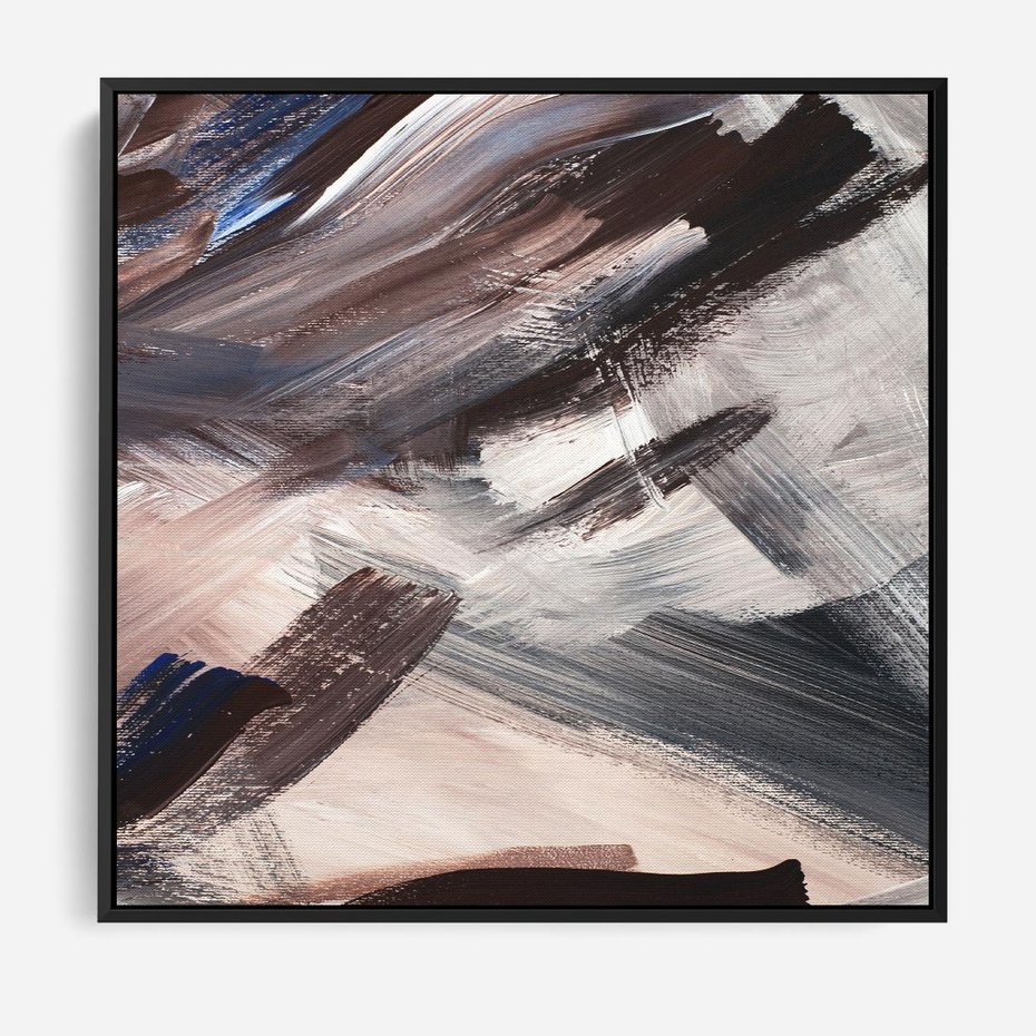 Obraz w ramie 50x50 - Eksploracja Dramaturgii - abstrakcyjny chaos, chatyczne maźnięcia pędzla - rama czarna