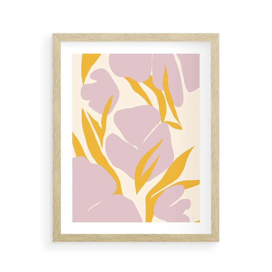 Plakat w ramie 40x50 - Migocące Wibracje - abstrakcyjne kwiaty, pastelowe kolory - rama drewno