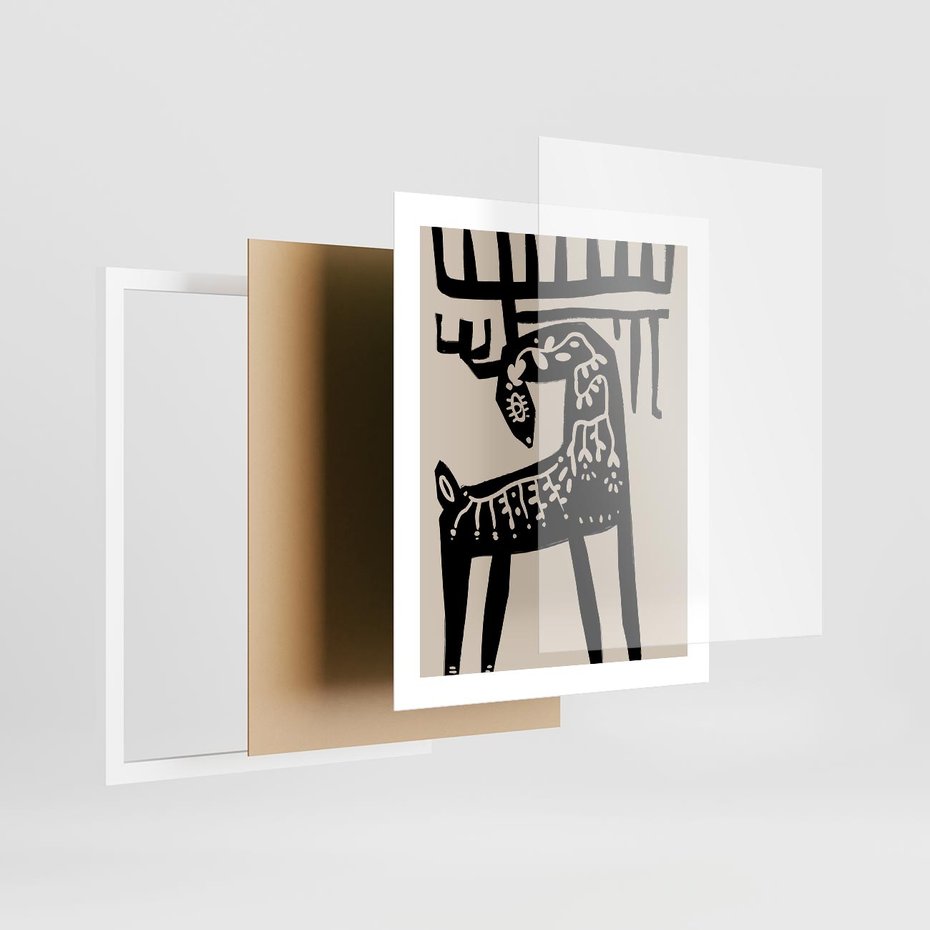Plakat w ramie 40x50 - Konturem Zdefiniowany - skandynawska sztuka, jeleń - rama biała