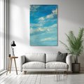 Obraz na płótnie 50x70 - Oddechy niebiańskiej materii - olejny obraz, smugi farby przypominają obłoki na błękitnym niebie