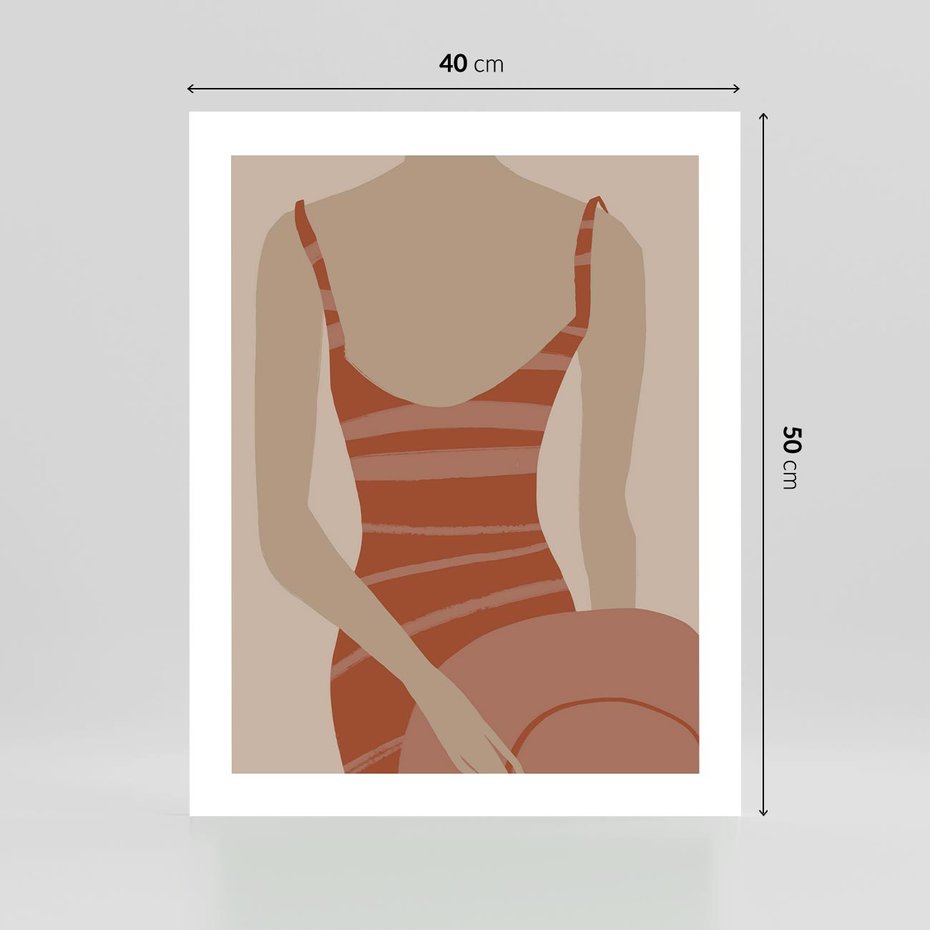 Plakat bez ramy 40x50 - Kobiece Retro - minimalistyczny boho plakat, retro kobieta w stroju kąpielowym