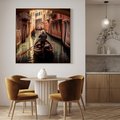 Obraz w ramie 50x50 - Spokojna Wenecja - gondolier w gondoli, kanały Wenecji - rama drewno