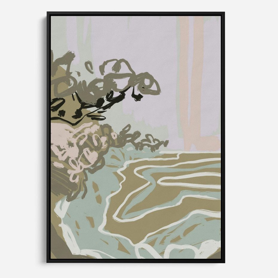 Obraz w ramie 70x100 - Wizja Przestrzeni - pastelowy krajobraz, nowoczesny plakat - rama czarna