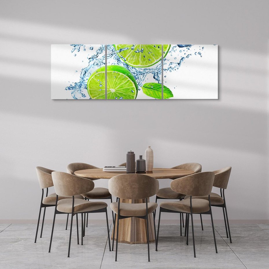 Obraz na płótnie 150x50 - Świeżość limonek w wodzie - limonki, woda