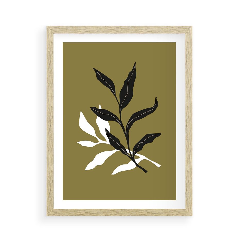 Plakat w ramie 50x70 - Wewnętrzne Odsłony - liście, gałązki - rama drewno