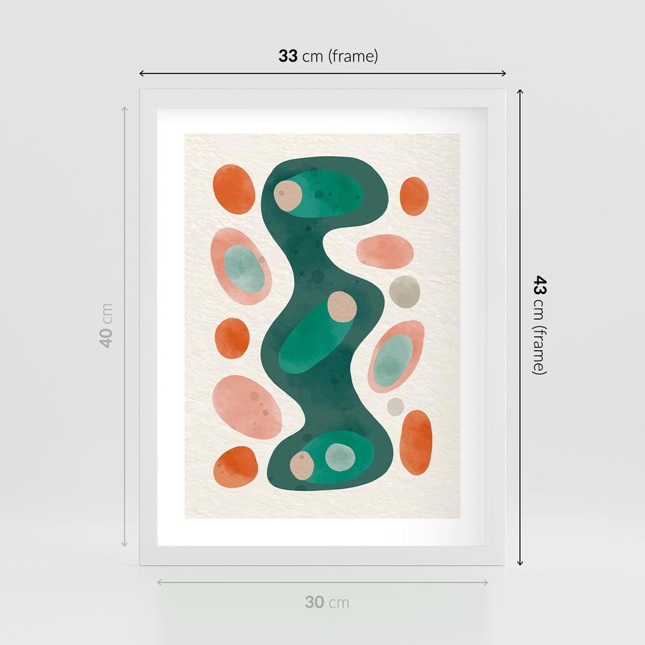 Plakat w ramie 30x40 - Wewnętrzne Spektrum - abstrakcyjne formy, dominujący kolor zielony - rama biała