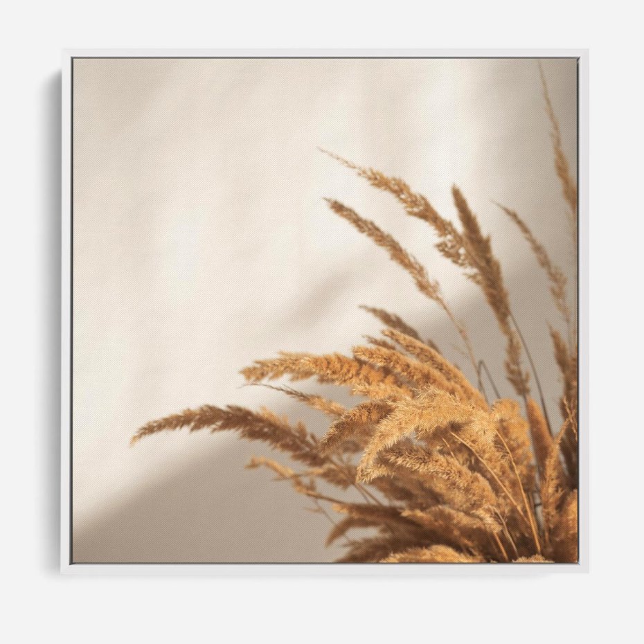 Obraz w ramie 80x80 - Swobodne trawy boho - boho, suche - rama biała