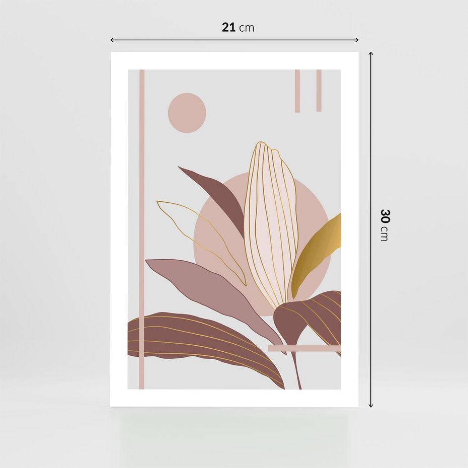 Plakat bez ramy 21x30 - Pastelowa Uroda Natury: Kwiat z Złotymi Akcentami - pastelowa grafika, kwiat