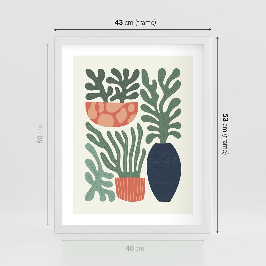 Plakat w ramie 40x50 - Abstrakcyjne Roślinne Formy - nowoczesna grafika, rośliny - rama biała