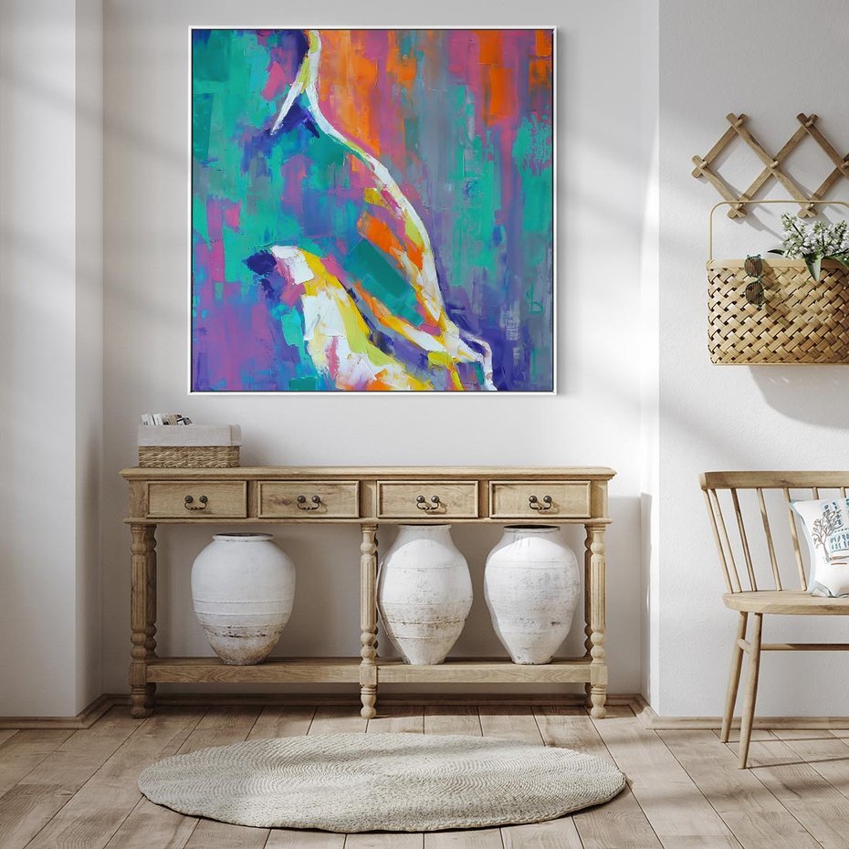 Obraz w ramie 50x50 - Olejne Wibrujące Emocje - abstrakcyjny obraz, różne kolorowe maźnięcia pędzla - rama biała