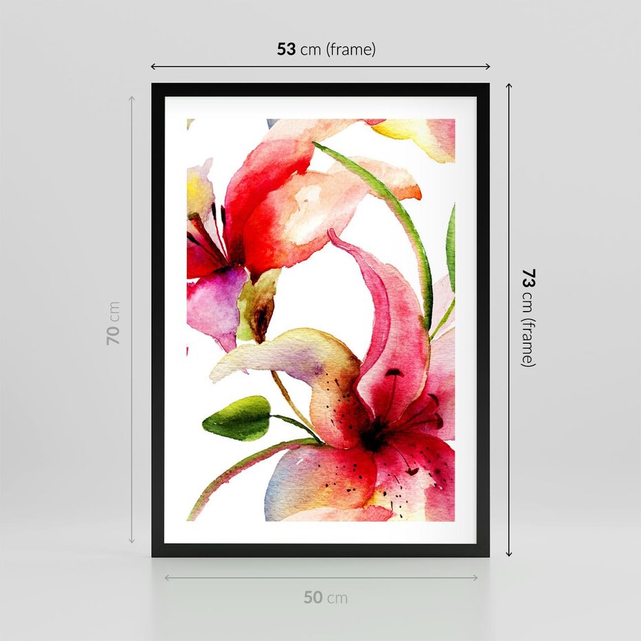 Plakat w ramie 50x70 - Kwiaty w akwareli - delikatne piękno - kwiaty, akwarela - rama czarna