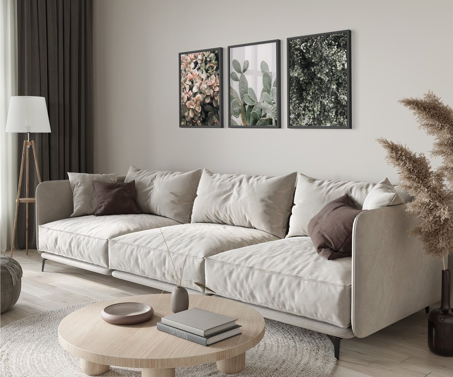 Zestaw obrazy w ramie 50x70 galeria - Rośliny, liście, kaktusy - rama czarna