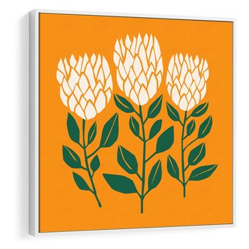 Obraz w ramie 80x80 - Kolorowe Impresje - abstrakcyjna kwiatowa kompozycja, żółte mocne tło - rama biała