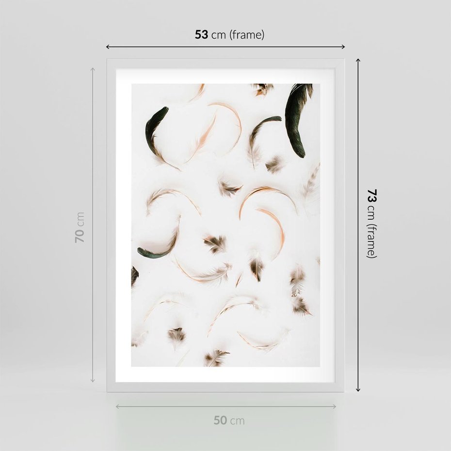 Plakat w ramie 50x70 - Kompozycja z Piór - pióra, kompozycja - rama biała