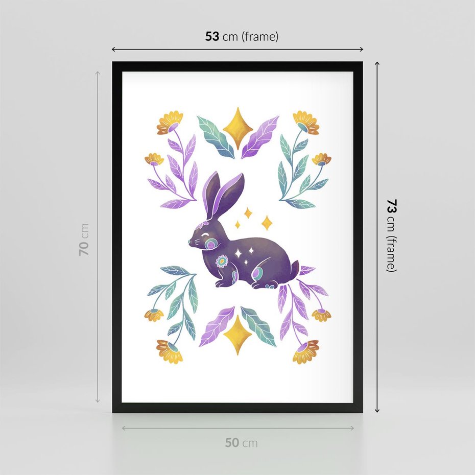 Plakat w ramie 50x70 - Boho Wiatr - boho plakat, królik - rama czarna