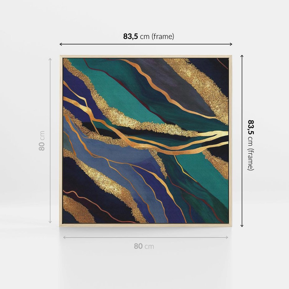 Obraz w ramie 80x80 - Sztorm malarskich emocji - marmur, abstrakcyjna grafika - rama drewno