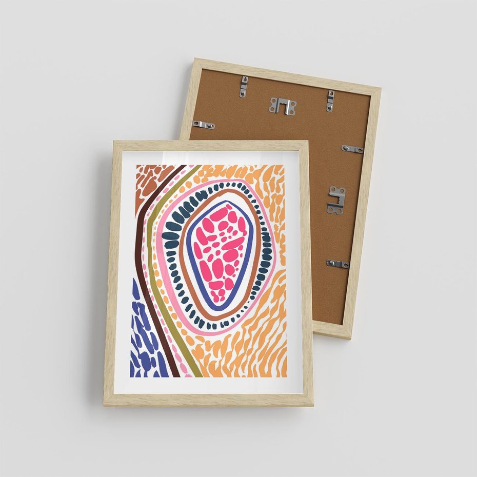 Plakat w ramie 30x40 - Rozchlapane Wizje - kolorowe wzory, tęczowe żywe kolory - rama drewno