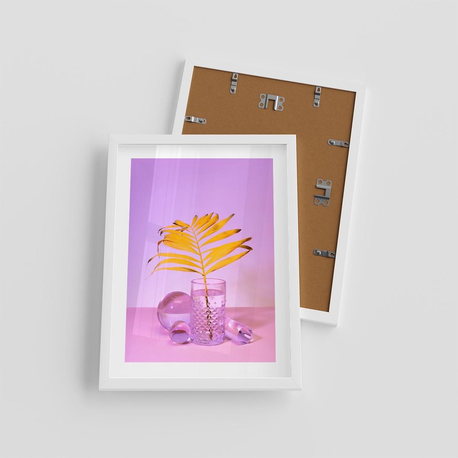 Plakat w ramie 30x40 - Minimalizm i Urok Natury - liście, pastele - rama biała