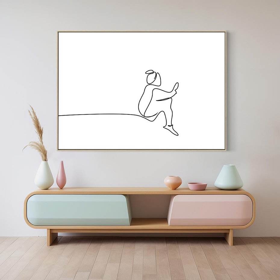 Obraz w ramie 120x80 - Linie Wewnętrznej Refleksji - line art, szkic - rama drewno