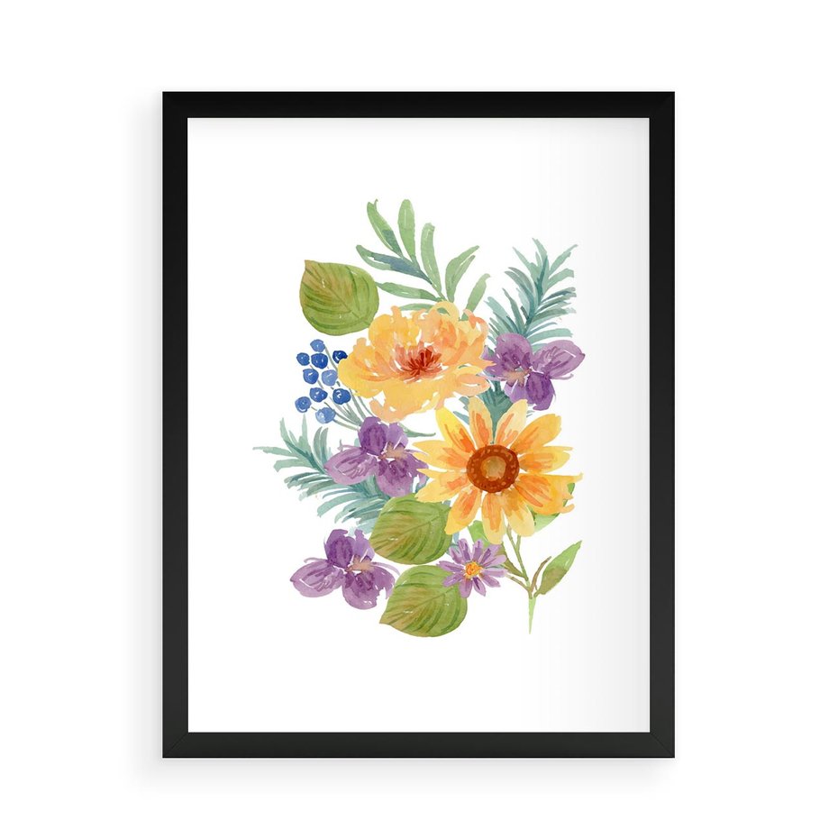 Plakat w ramie 50x70 - Kwiatowe Inspiracje - akwarelowe polne kwiaty, minimalistyczny plakat - rama czarna