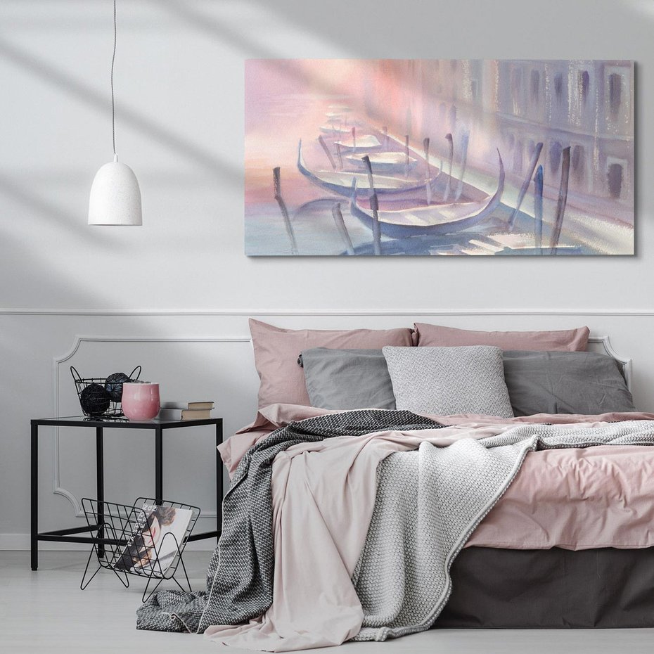 Obraz na płótnie 100x50 - Romantyczne Zachody - akwarelowy rysunek, stonowane pastelowe kolory