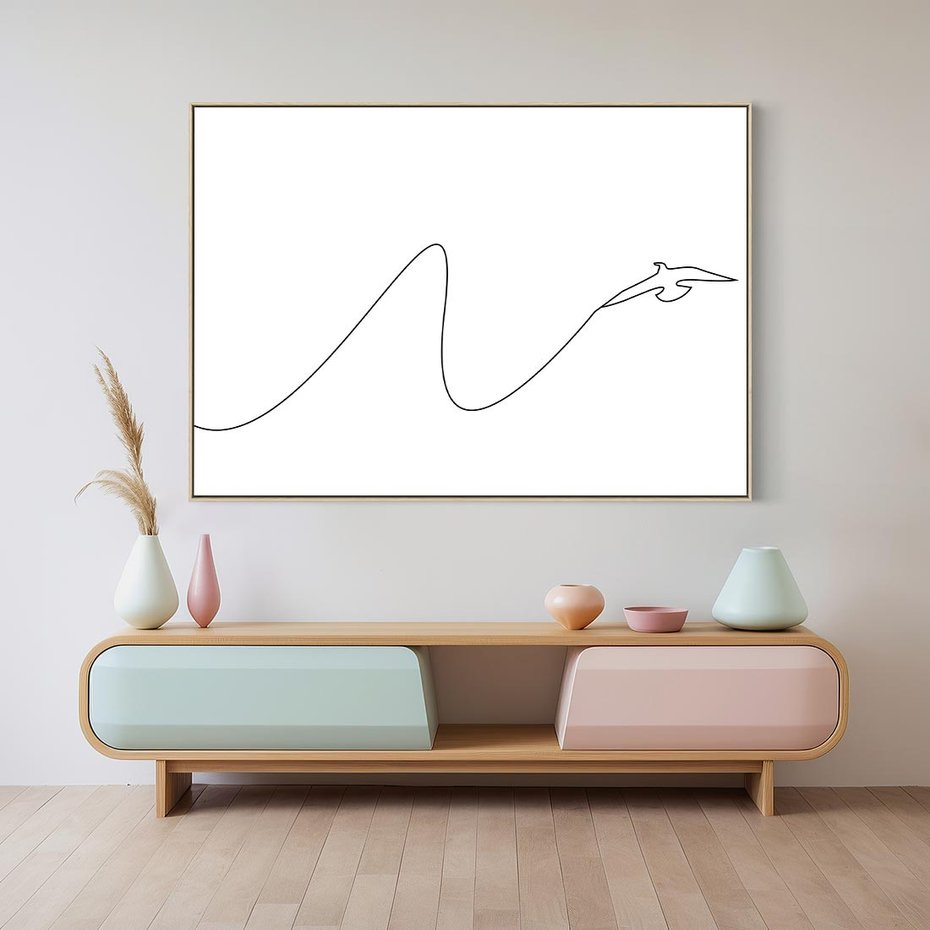 Obraz w ramie 70x50 - Ptasia Linia - ptak, jaskółka - rama drewno