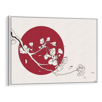Obraz w ramie 100x70 - Esencja Zen - kwiatnąca wiśnia, orientalna grafika - rama biała