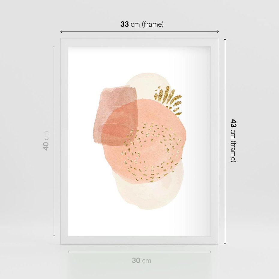 Plakat w ramie 30x40 - Migotliwe Kształty i Plamy - abstrakcyjne akwarelowe plamy, minimalizm - rama biała