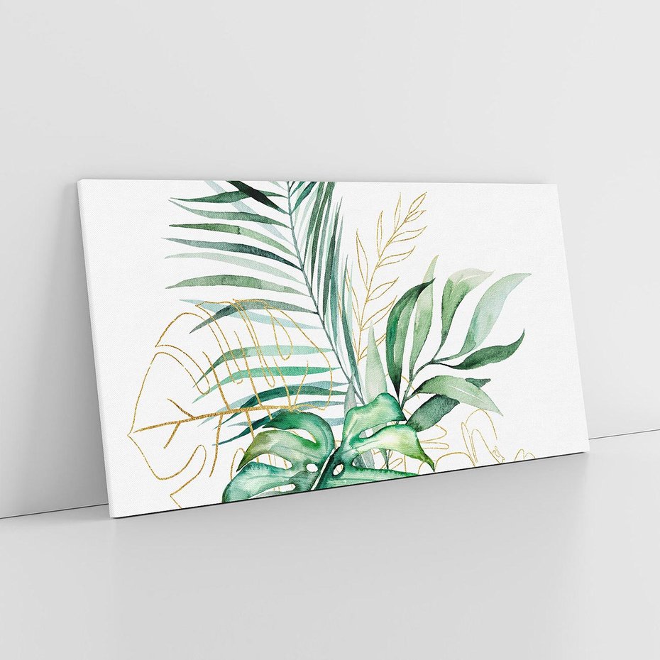 Obraz na płótnie 140x70 - Luksus w Detalu - złote, liście