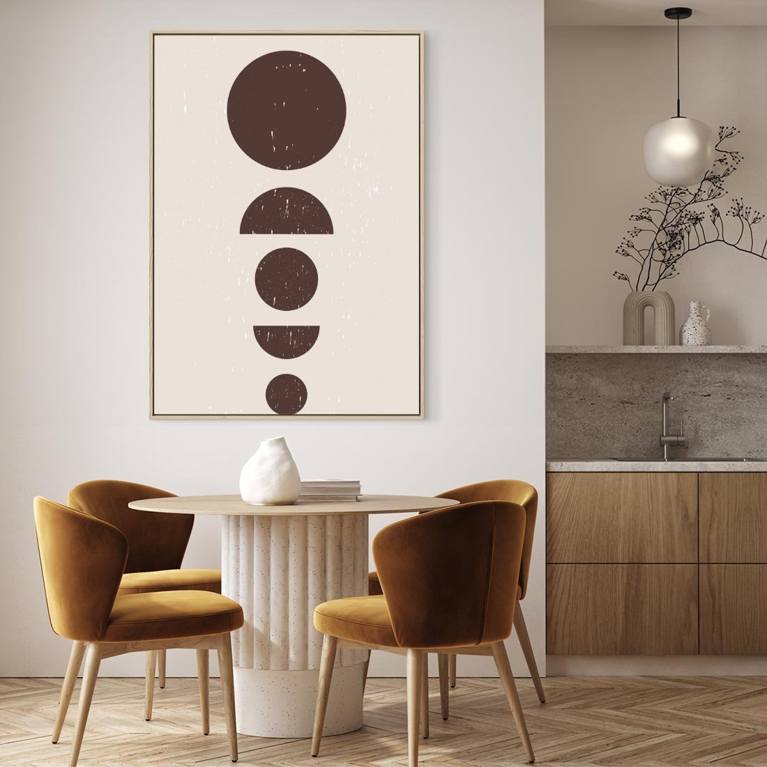 Obraz w ramie 80x120 - Migocące Granice - mid century styl, nowoczesna grafika - rama drewno