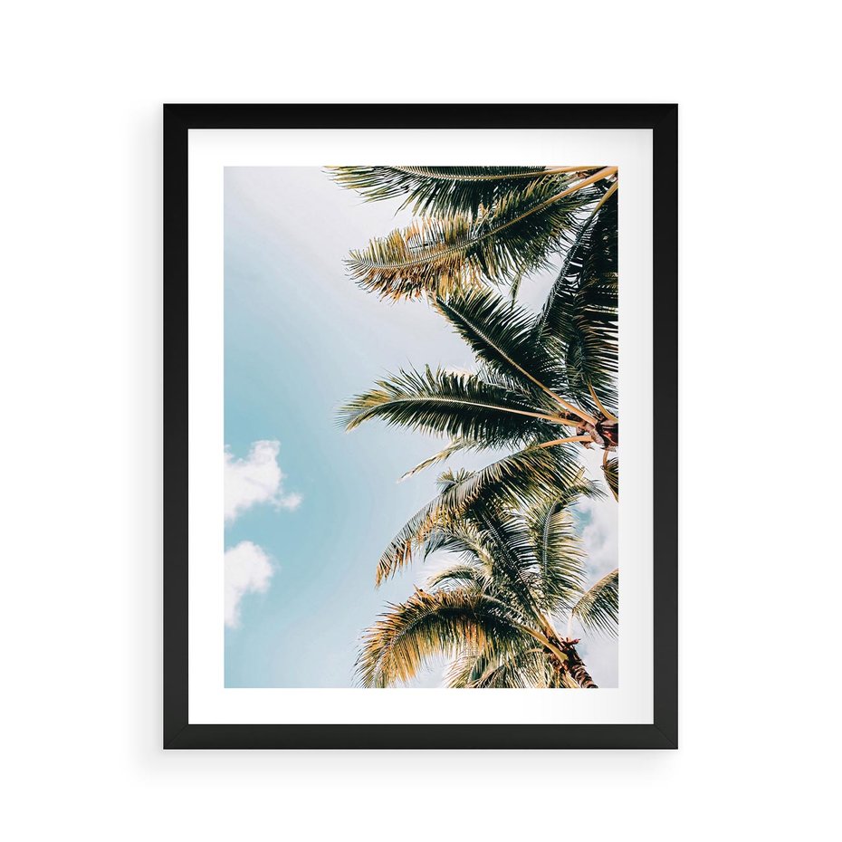 Plakat w ramie 40x50 - Pod Błękitnym Niebem - palmy, ujęcie z dołu - rama czarna