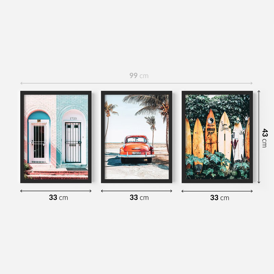 Zestaw obrazy w ramie 30x40 galeria - Surfing, morze, plaża, garbus - rama czarna