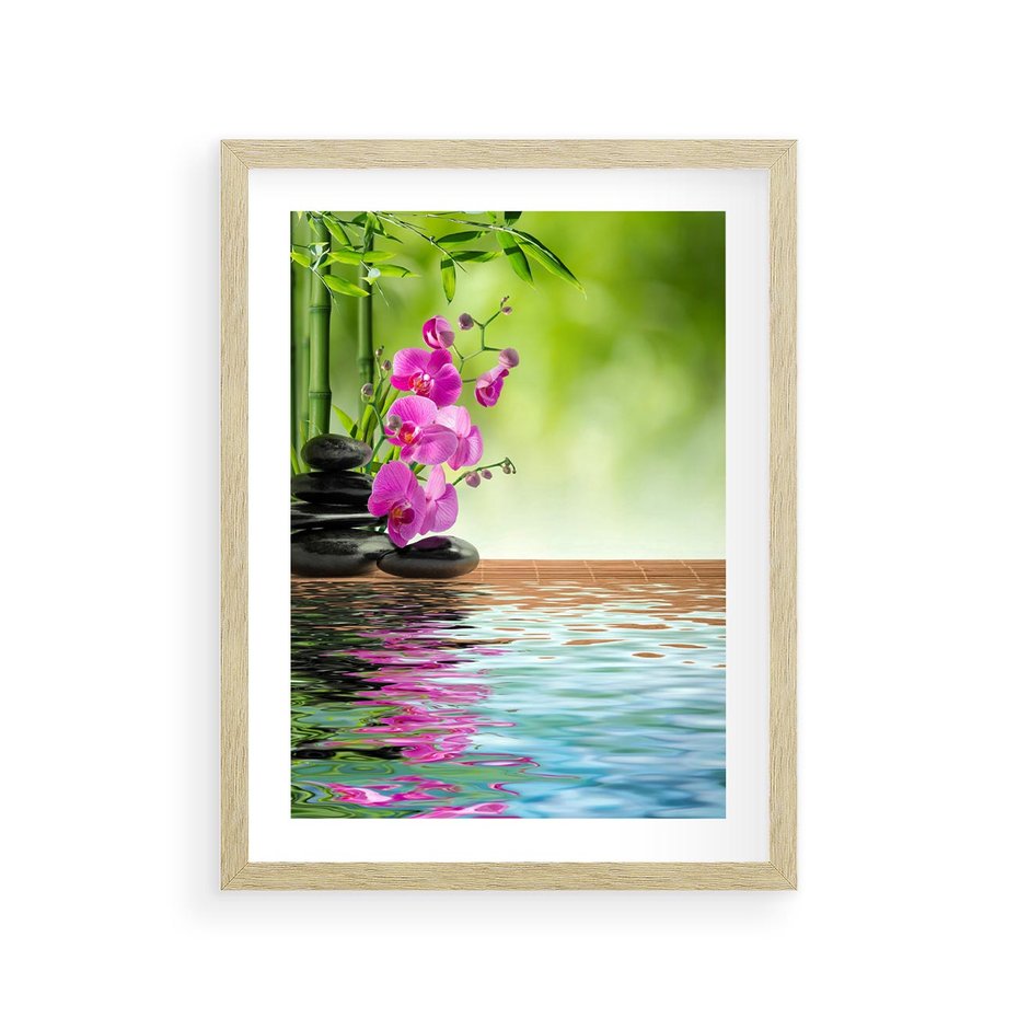 Plakat w ramie 30x40 - Oaza Storczyka i Wody - spa, storczyk - rama drewno