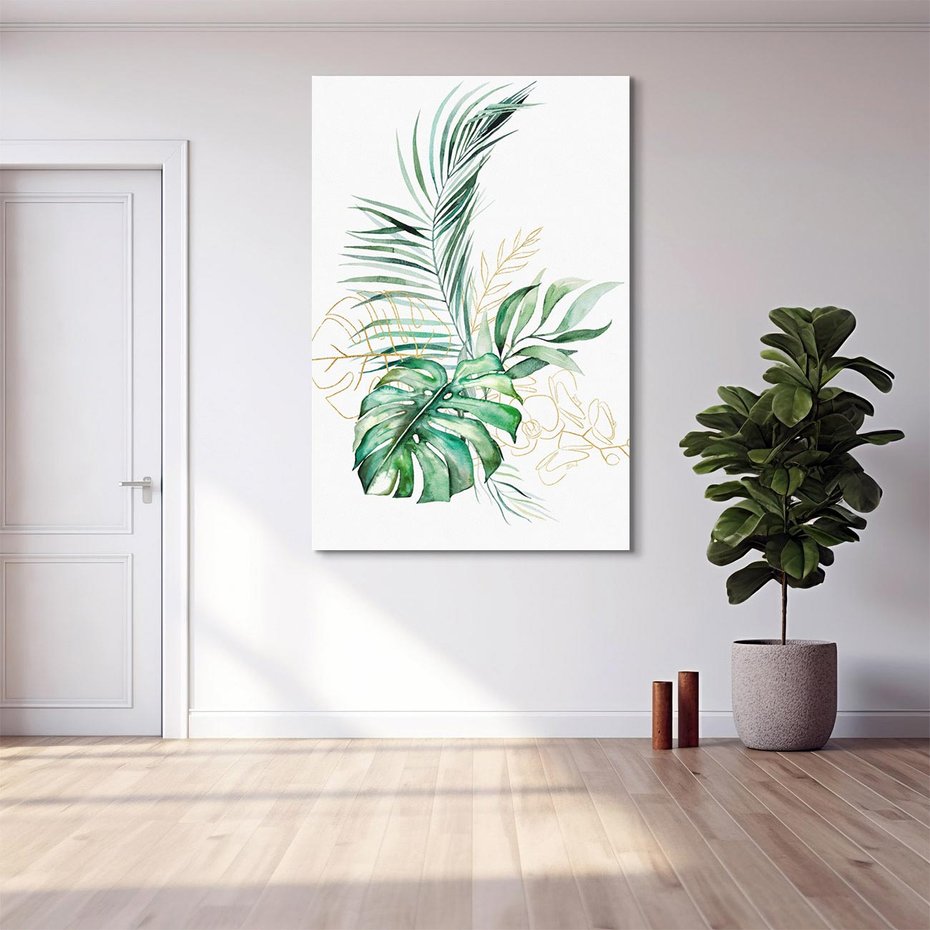 Obraz na płótnie 70x100 - Luksus w Detalu - złote, liście