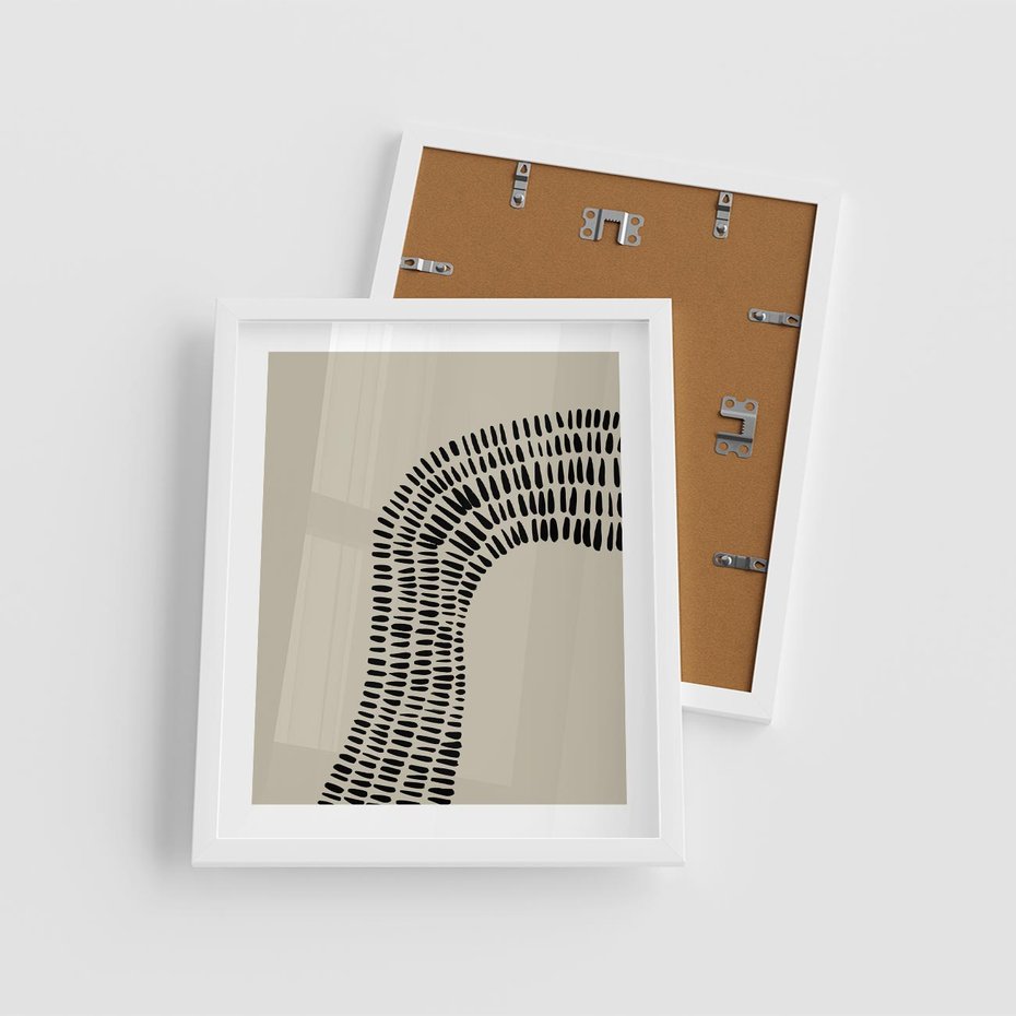 Plakat w ramie 40x50 - Migotliwa Innowacyjna Ekspresja - boho plakat, czarne kropki kreski - rama biała