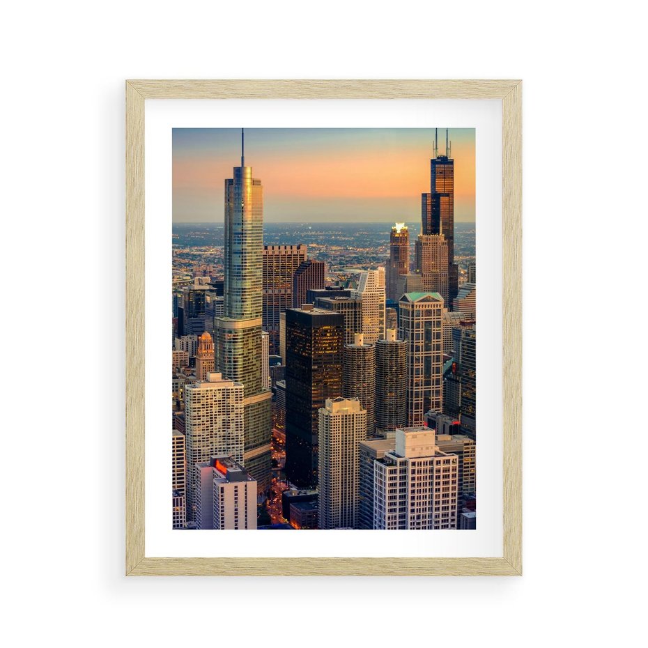 Plakat w ramie 40x50 - Wieżowce Nowego Jorku - Manhattan, wieżowce - rama drewno