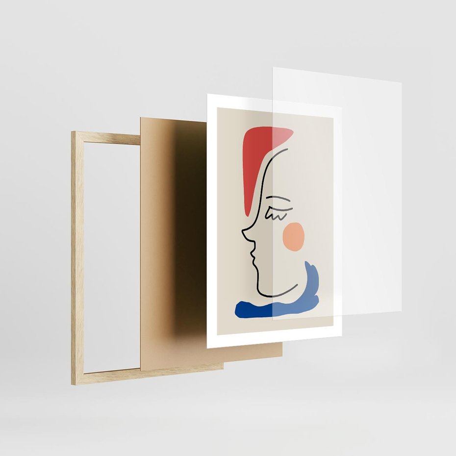Plakat w ramie 50x70 - Impresje Kształtów - abstrakcyjny obraz, przypomina twarz - rama drewno