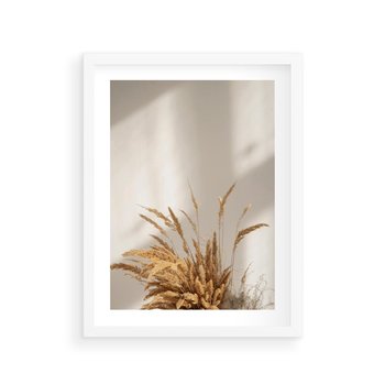 Plakat w ramie 40x50 - mpresyjne układy traw - boho, trawy - rama biała
