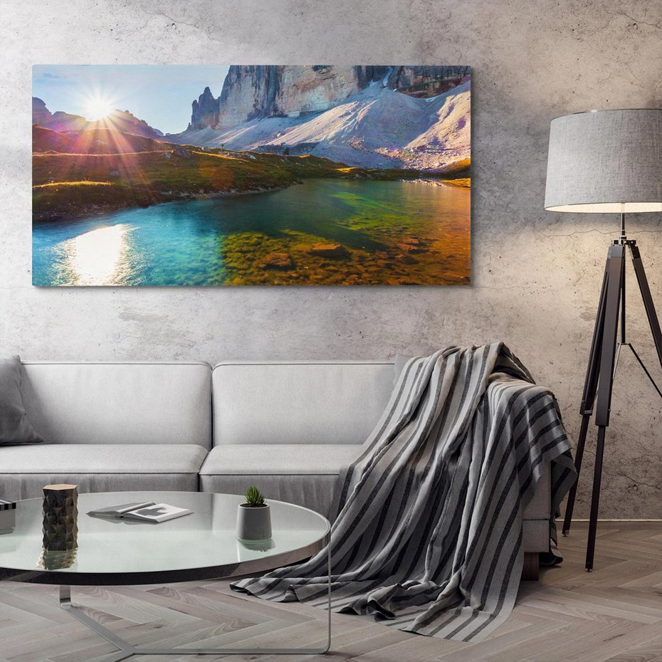 Obraz na płótnie 120x60 - Jezioro wśród majestatycznych gór - jezioro, góry