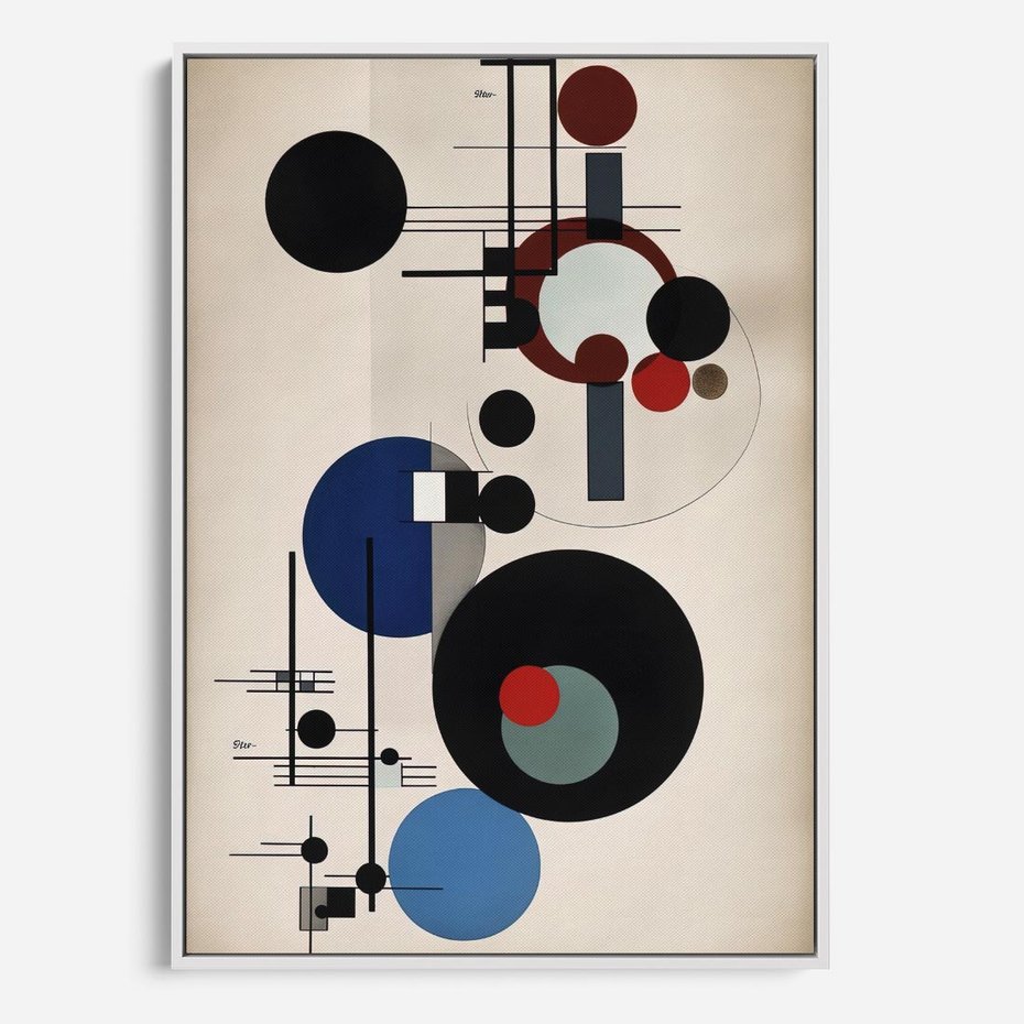 Obraz w ramie 70x100 - Rozkwitające Wibracje Wyobraźni - abstrakcyjna geometryczna kompozycja, koła linie - rama biała