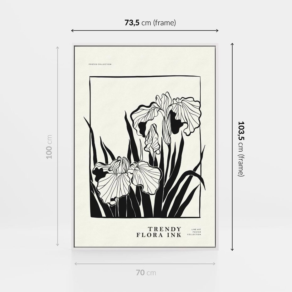 Obraz w ramie 70x100 - Spojrzenia na szkicowaną przeszłość - kwiaty, typografia - rama biała